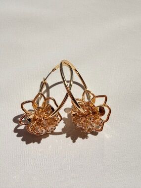 Zara Gold Floral Hoop Drop Earrings